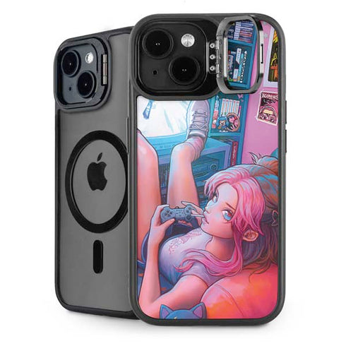 Pink Hair Anime Gamer Girl by Ivy Dolamore iPhone 15 Kickstand Case
